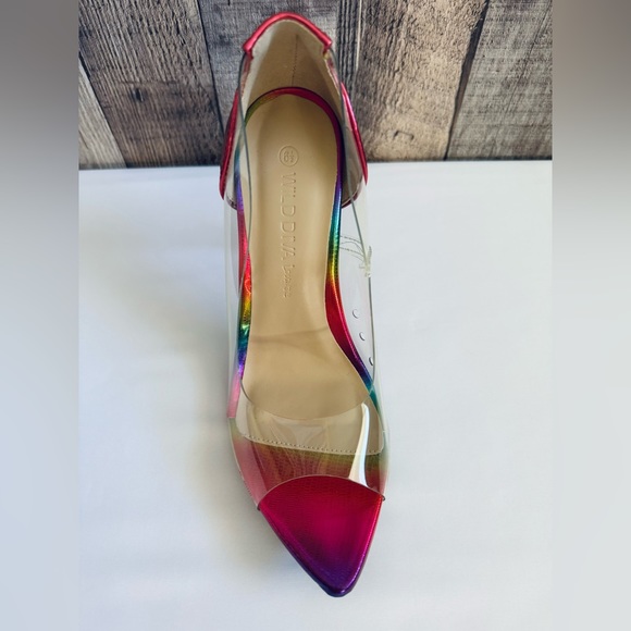 Wild Diva Multicolor Rainbow Clear Stiletto Pumps Sz 6.5 - Picture 4 of 6